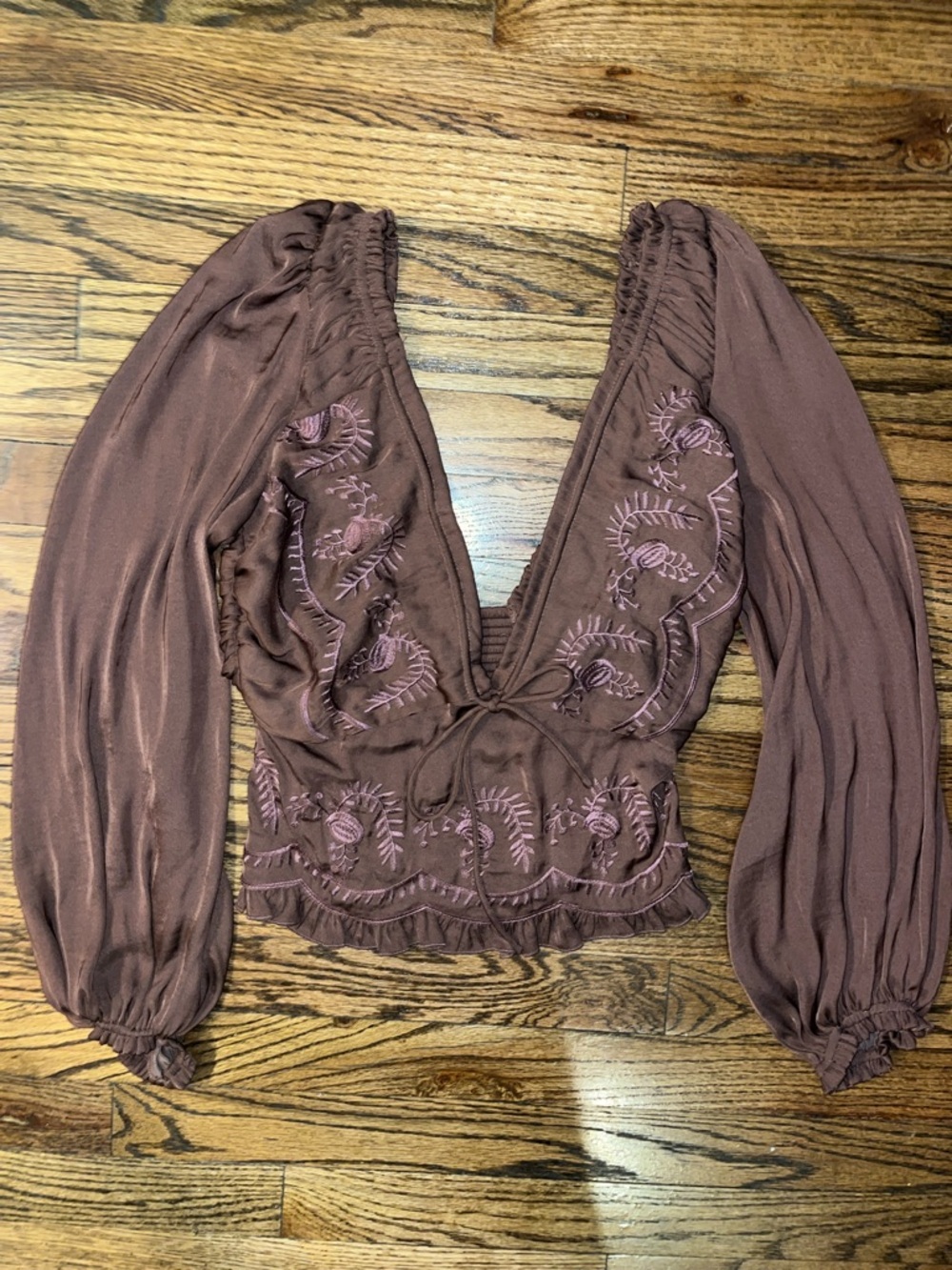 Free People Brown Peasant Blouse Women’s Size XS